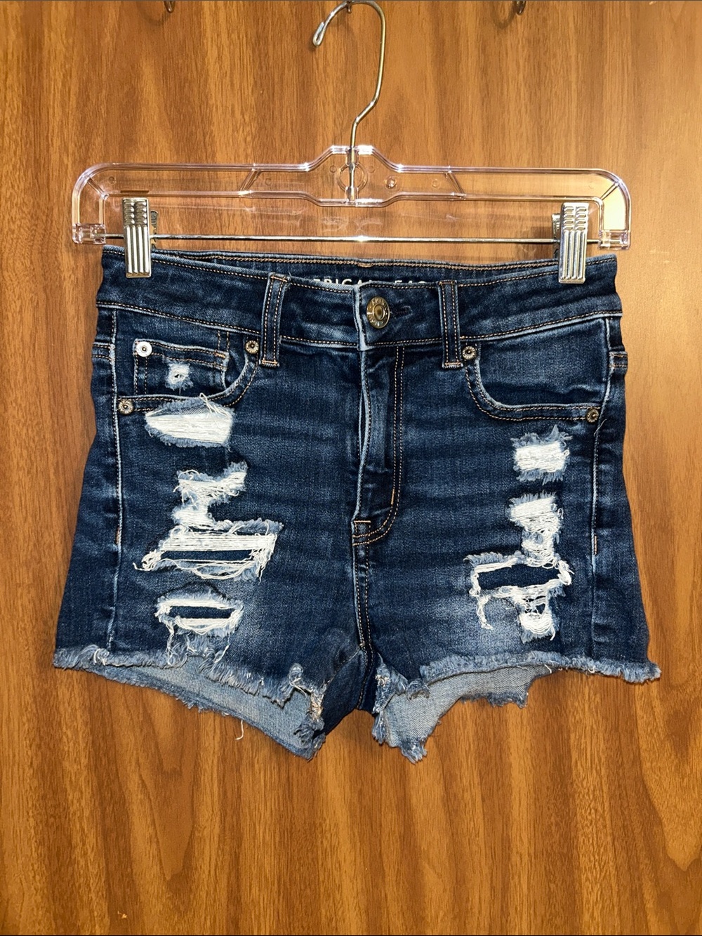 American Eagle Outfitters Dark Blue Distressed Denim Shorts